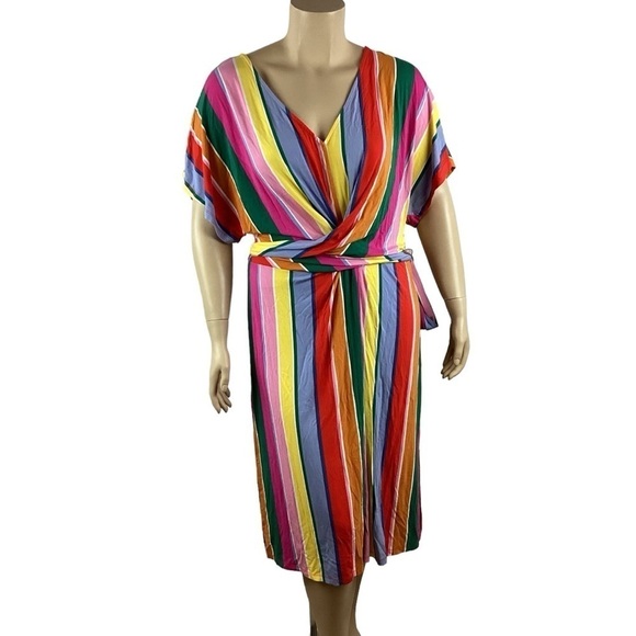 Eloquii Wrap Around Dress Size 18 Rainbow Stripe - Picture 1 of 7